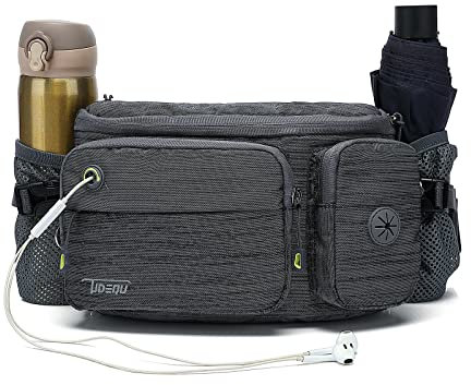 TUDEQU Running Waist Bag Fanny Pack Bum Bag with Two Invisible Bottle Holder for Men Women (Dark Grey)