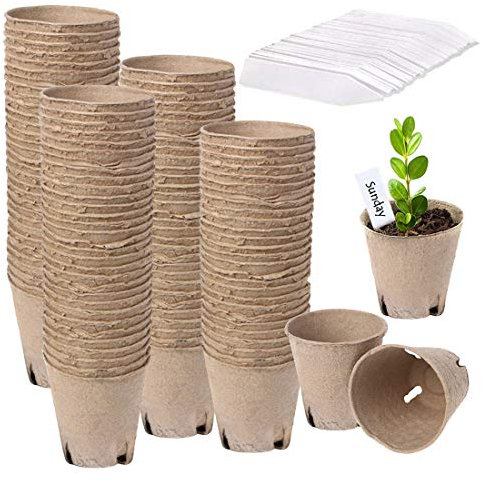 A.DASHER 7,6 cm Torftöpfe mit Pflanzenetiketten, biologisch abbaubares Kräutersamen-Starter-Set für Gemüse, Obst, Blumen, Gartenkeimung, Kindergartentopf, 120 Pflanztöpfe und 120 Stück