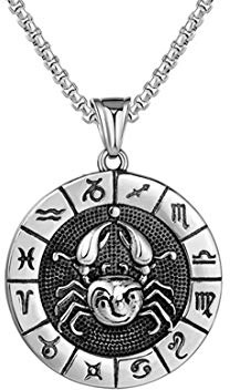 HIJONES Herren Damen Jahrgang Runden Zeichen Krebs Konstellation Reize Halsketten aus Edelstahl mit Lange Box Kette