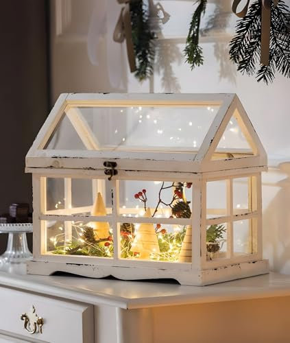 Mini-Gewächshaus “Shabby”, 37x21x31 cm, kleines Terrarium, Treibhaus, Zimmergewächshaus Weiß