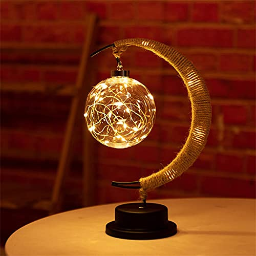 Beniky The Enchanted Moon Lamp - Hanging LED Night Light with Stand, Half Moon Ball Table Lamp for Home Party Romantic Holiday Decoration, USB/Battery Operated (Warm White)