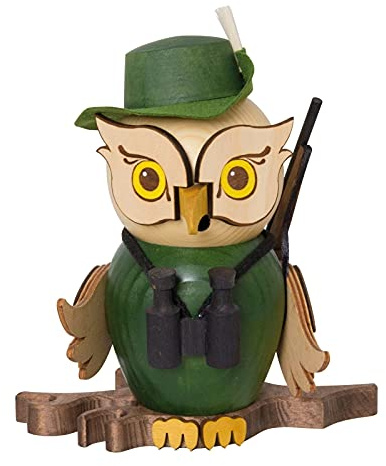 Kuhnert Drechslerei Rauchfigur/Räucherfigur - Eule Jäger aus Massivholz - ca. 15 cm - Made in Germany