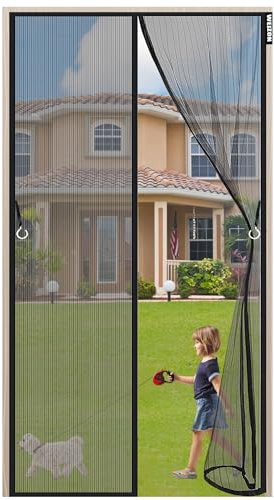Moustiquaire Porte Fenetre AimantéE,95 x 230 cm,Insect Ecran Mailles Fine Fermeture Automatique Moustiquaire pour Exterieur Baie Vitree Coulissante Patio Véranda - Noir