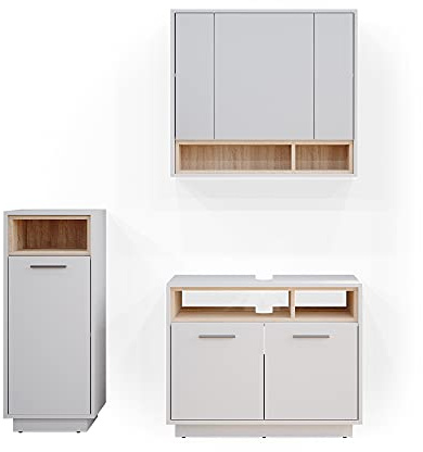 Vicco Badmöbel-Set Beatrice, Weiß, 80 cm | besteht aus Waschbeckenunterschrank, Spiegelschrank und Midischrank