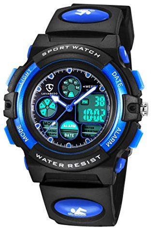 Digitala klockor för barn, vattentät, för sport och utomhusbruk, silikonarmbandsur med alarm/stoppur/datum, 01-blå