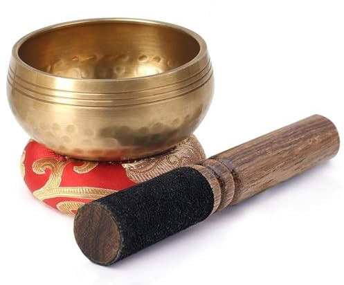 Handgefertigte tibetische Klangschale aus Kupfer mit Holzklöppel | schafft schöne Klangvibrationstherapie für ganzheitliche Heilung, Meditation und