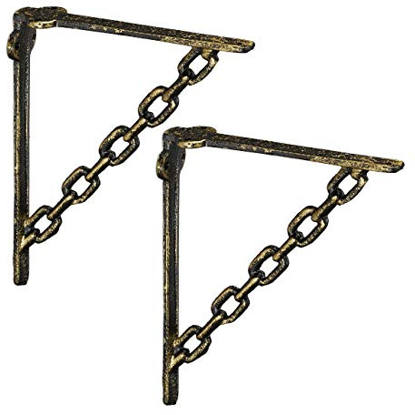 Relaxdays Regalwinkel Gusseisen, 8er Set, Antik, Bronze | Vintage Regalträger, Ketten-Motiv, Wandhalter für Regalboden