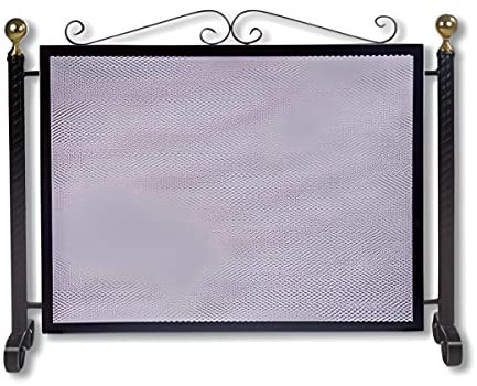 Grille de Protection pour cheminée, Grille Pare-feu modèle Simple en Fer forgé Coloris Noir - Hauteur 64 x Longueur 77 cm