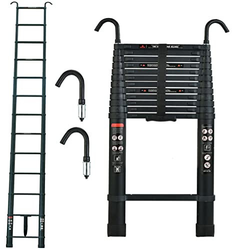 Échelle Pliable en Aluminium de 5m Noir Échelle de Grenier avec Crochets de Toit,Folding Ladder Charge Maximale: 150kg, 13 Échelons