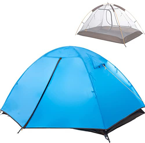 WHYUNM26 2-Personen-Zelt, Doppelte Aluminiumstange, Regenfeste Überdachung, Camping, Bergsteigen, Zelt, 190 T, Ultraleicht, Wasserdicht, Winddicht,Blue
