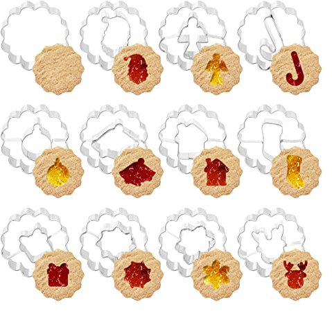 Bäcker & Lecker Ausstechformen Linzer 12 Stück Keksausstecher Edelstahl Ausstecher Weihnachten keksformen für Plätzchen Backform Kekse Fondant
