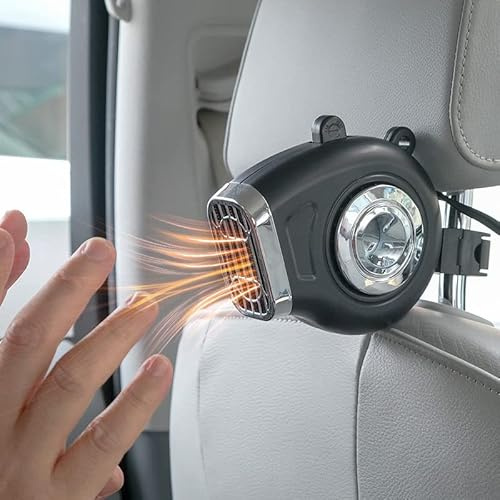 potow Auto Heizung 12V 150W für Sitz/Instrumententafel 2 in 1 Schnelle Heizung/Kühlventilator mit Steckdose im Zigarettenanzünder,Black