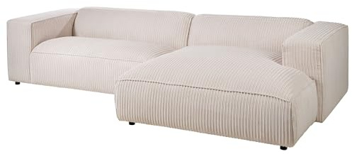 MASSIVMOEBEL24.DE | Valencia Cord Ecksofa aus Polyester | in Beige - 90% Polyester | 304x164x69 cm - Ottomane rechts | Retro Stil | Couch Polstercouch L-Form