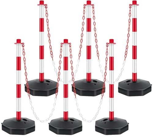 Delineator Post with Base, Traffic Delineator Posts, Traffic Safety Barrier with 5FT Plastic Chain, Traffic Safety Delineator Cones for Parking Lot, Construction Lot (6 Pack)