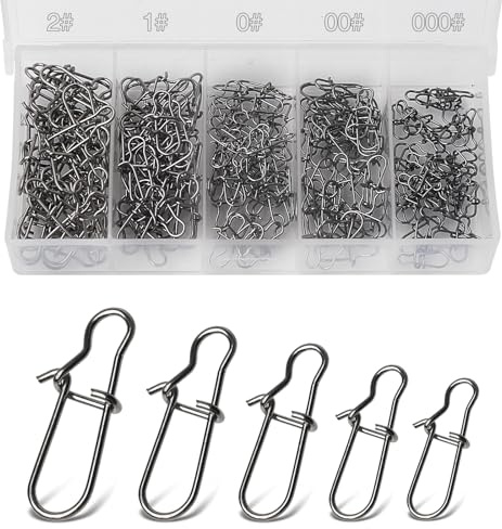 Realure 200 Pcs/5 Tailles 000# 00# 0# 1# 2# Serrure Duo Snap Peche pour Emerillon, Leurres, Ligne de Connecteurs Agrafe Peche, Changement Rapide Agraphe Peche Leurre