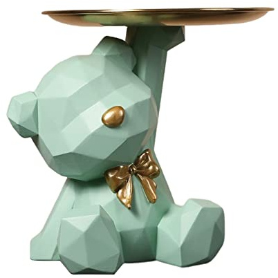 OKESYO Bär Skulptur Deko, Bär Statue mit Tablett, Harz Tier Skulptur, Geschenk für Wohnzimmer, Eingangsbereich, Büro, Schreibtischdekoration