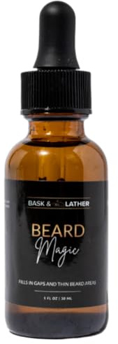 Bask & Lather Beard Magic Growth Oil for Men, Helps Stimulate Hair Growth and Softness, Natural Oil For Bald Spots and Patchy or Thin Facial Hair, Supports a Thicker Fuller Beard, 1 fl oz