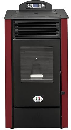 STUFE A PELLET ITALIA California 9 KW 5 Sterne WiFi | Pelletöfen Effizienz 92% Heizt 80m² Autonomie 20 Std. 5-Sterne-Zertifiziert WiFi-Steuerung 5 Kräfte Kompaktes Design 24 M Garantie Rot