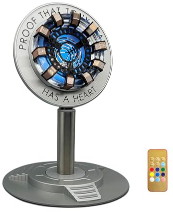 Moonacy - Reattore Arc con luce, lampada ricaricabile a tema supereroe, bellissima decorazione da tavolo multicolore, con scritta “Tony Stark Has A Heart”, controllo touch/remoto