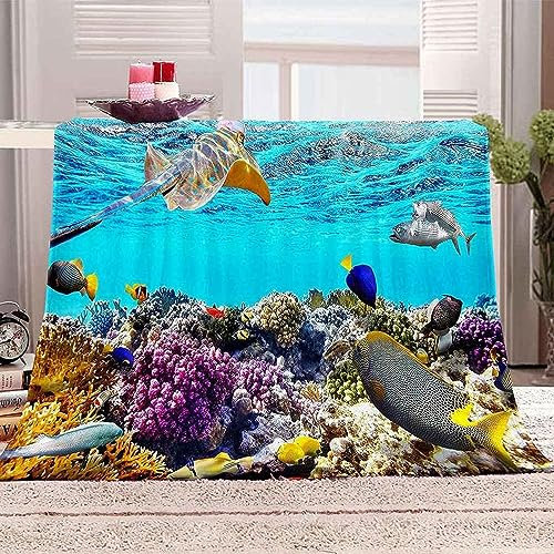 okoikfc Kuscheldecke Flauschig 220x240 cm 3D Wasserlebewesen Decke Fleecedecke - Wohndecke, Sofadecke XXL, Decke Couch Blanket, Kuscheldecke Große, Sofa überwurfdecke