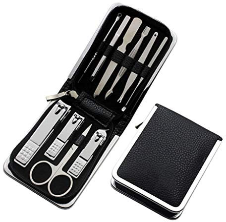 Set de Manicura Pedicura Clavo de acero al carbono negro cortauñas Clippers Conjunto adulto de la familia de uñas de belleza cuidado personal conjunto de 10 piezas Set (rojo) Manicura Pedicura Kit ( C