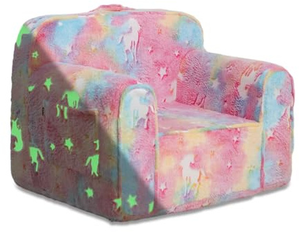 Comfy Kids Chair, Toddler Foam Armchair, Baby Couch - Glow in the Dark (Glow Pink)