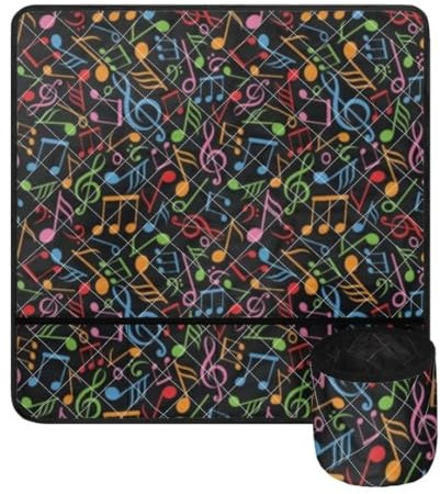 Jeiento Rutschfeste Nähmaschinenmatte, Nähunterlage, Organizer für Nähmaschine, Polyester-Schutzmatte mit mehreren Taschen, reduziert Vibrationen und Lärm, Musiknotizen, Taschen-Organizer