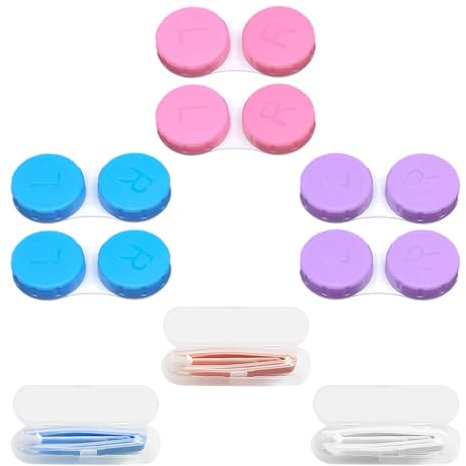 JTMKYO 6-Teiliger Kontaktlinsenbehälter, Kontaktlinsenbehälter, Kontaktlinsenzubehör Mit 3-Teiligem Kontaktlinsen-Trageclip, Reise-Kontaktlinsenbehälter-Set Für Reisen Und Zuhause