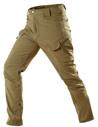 Pantalones de senderismo impermeables de invierno para hombre, con forro polar softshell, pantalones cargo para esquí y nieve, Caqui, XX-Large