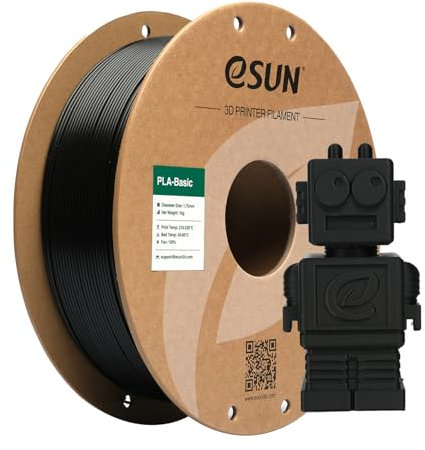 eSUN Filamento PLA 1,75 mm, filamento di Basic PLA per stampanti 3D Precisione dimensionale +/- 0,05 mm, bobina da 1 kg (2,2 libbre) Filamento PLA veloce per stampanti 3D, Nero