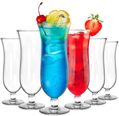 Yesland 6 Pack Hurricane Glass - 13.5 oz Break-Resistant Plastic Pina Colada Cocktail Glasses Clear Tulip Drinking Cups for Drinking Cocktails, Tropical Drinks, Water Full-Bodied Beer, Juice