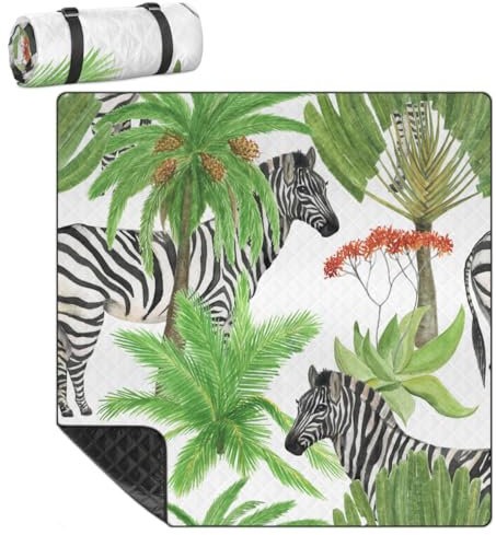 Mularoka Picknickdecke, Zebra-Palme, wasserdicht, sanddicht, faltbar, Stranddecke, 200,7 x 200,7 cm, extra groß, tragbar, waschbar, Outdoor-Matte für Camping, Park, Gras, Wandern, Reisen