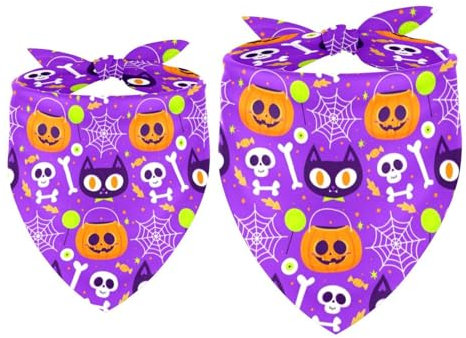 Hundehalstücher mit Halloween-Kürbis-Muster, Dreieckstuch für kleine, mittelgroße und große Hunde und Katzen, Haustier-Tuch, Dreieckstuch, Lätzchen, 2 Stück