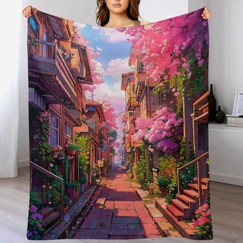 Kirschbaum Japan Kunst Anime-Charaktere Decke Decke Flannel Sofadecke Strandtuch Teppich Picknickdecke Weich & Plüsch Umhang Für Schlafzimmer, Alle Jahreszeiten（100×130cm）