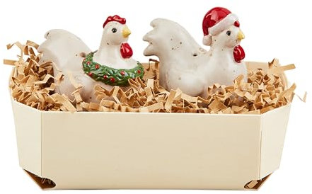 Mud Pie Chick Farm Animal - Salero y pimentero de Navidad, 2 1/2 x 2 1/2 pulgadas, color blanco