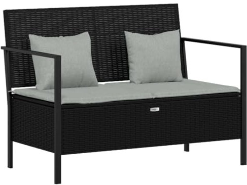 Makastle Sitzbank für Balkon und Garten, Gartenbank Kissenbox mit Stauraum, Sitzbank aus PE-Rattan für 2 Personen, Truhenbank mit Rücklehne & Armlehne, 112 x 59 x 82,5 cm