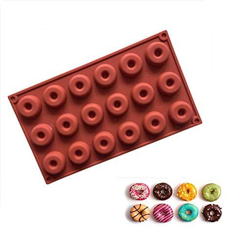 Keuyeo 18 Cavidades De Silicona Mini Molde para Donuts, Chocolate, Galleta, Pastel, Moldes para Magdalenas, Molde para Rosquillas, Molde para Hornear Postres En Casa