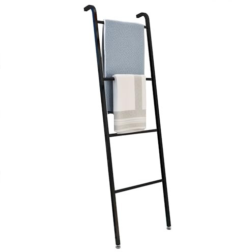 MOFLUT Toallero de pie negro de 4 niveles, riel de pared, escalera decorativa, para mantas/toallas, baño, dormitorio, salón, negro