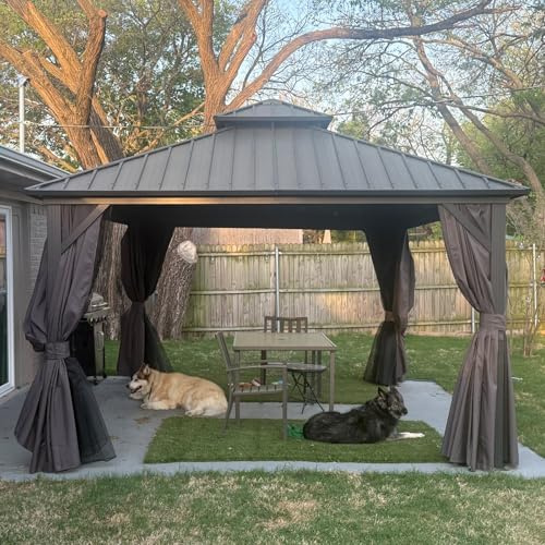 PURPLE LEAF Alu Pavillon 3.65 x 3.65 m Stahldach Seitenteilen Basisch, Grau | Voll-Alu-Rahmen, Stahldach, Rostschutz Stabilität, Doppellagige Seitenteile, Anti Verblassen, Vor Leichtem Wind Schützen