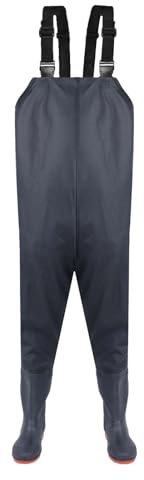 Wathose für Herren, Angelbekleidung für Herren – atmungsaktive Angelhose für Herren, Wathose mit Stiefeln, wasserdicht, wasserdicht, atmungsaktiv, Outdoor-Brustwathose, dunkelgrau, 48