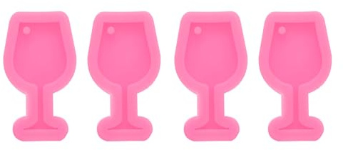 sourcing map 4 moldes de resina para copas de vino, kit de moldes de silicona epoxi con agujero para colgantes, llaveros, adornos, joyas, manualidades, manualidades, manualidades, color rosa