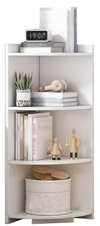 Corner Bookshelf with Baffles Etagere Shelf Storage Rack Tall Small Bookcase for Living Room Study Office Space saving Design (White 47.24 x 11.81 x 11.81in)