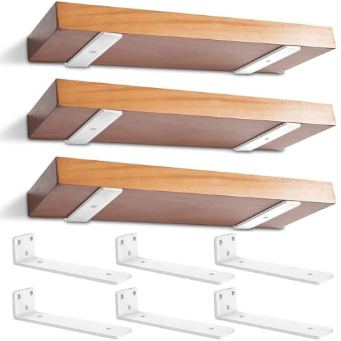 6 Pièces Supports D'étagère Flottants, Equerre Charge Lourde Avec Vis Et Ancrages Assortis, Equerre Etagere Murale Métal Pour Étagère, Capacité de Charge Maximale de 70kg (25cm, Blanc)