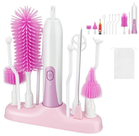 Baby Bottle Brush, BlumWay Electric Bottle Washer Steriliser Dryer(Purple) | Portable, Silicone, Bottle Cleaner Set,Nipple Brush & Straw Brush