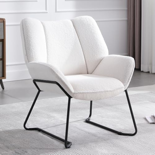 Ya-Home Poltrona Imbottita Sedia da Salotto Moderno con Gambe in Metallo Poltroncine Salotti in Pelliccia Sintetica Poltroncina con Braccioli per Camera da Letto/Soggiorno, Bianca