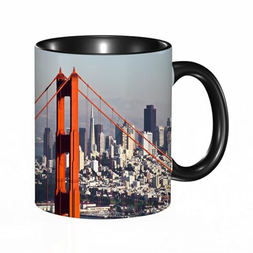 HRRASFAZF Tasse à Café | Tasse Céramique Fine | Cadeau Original | 330ml | Mug avec Anse | Cadeau Original pour Homme et Femme | États-Unis, pont de San Francisco et paysage urbain Metropolis Financia