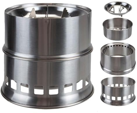 VFM e-Store - Réchaud de camping portable à combustible solide, bois de chauffage, charbon de bois – Accessoires de camping, de voyage pour l'été – 16 cm x 16 cm Argenté x 1