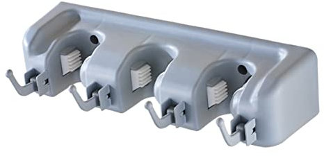TIDTALEO Soporte para Trapeador y Escoba Multifuncional Abs 3 Posiciones 4 Ganchos Plástico Gris para Cocina y Baño Colgador Organizador