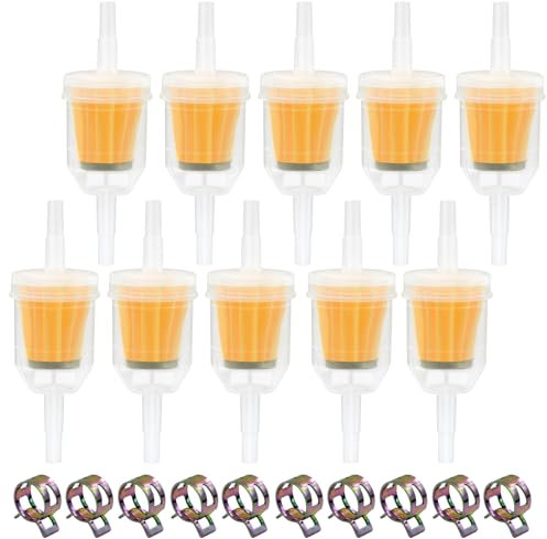 JASFLY 10 Pezzi Filtro Benzina Moto, 6-8 mm Filtro Carburante Rapido per Velocità Filtrazione, Con 10 Pinza Tubo per Scooter, Generatore, Tosaerba