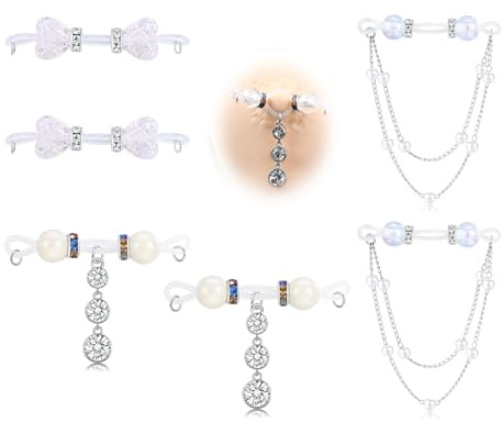 WillTen 3Pairs Fake Brustwarzenpiercing mit rosa Herz Schmetterling baumelt, Verstellbarer Nippel-Schmuck ohne Piercing Clip auf Nippel-Ringe, Sparkling Faux Body Piercing Kleidung Zubehör